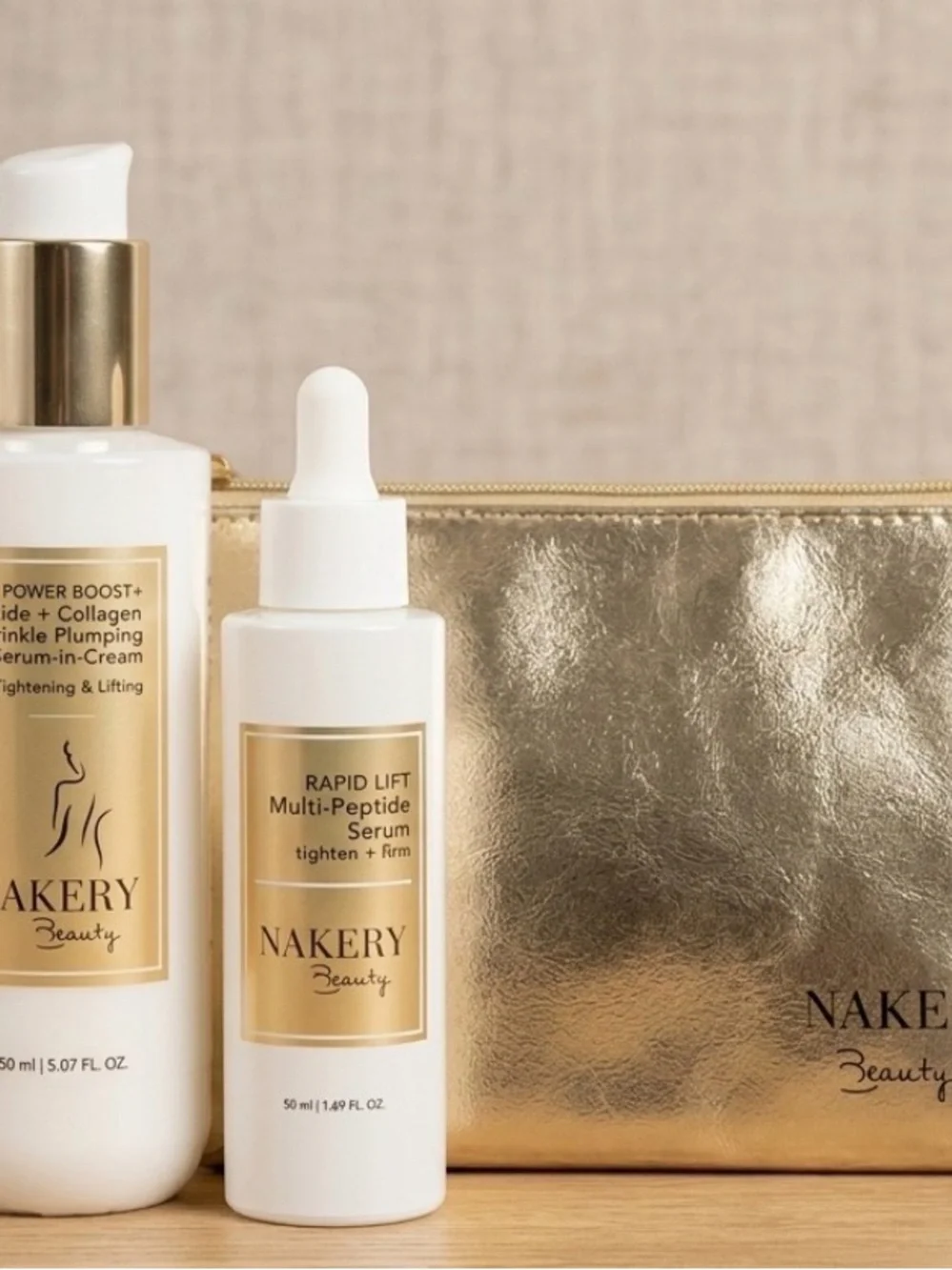 Nakery Beauty 2-piece Peptide & Collagen Face Lift Set w/Bag Full Size MSRP $200